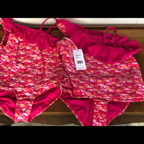 pink orange ruffle one shoulder tankini 2 piece